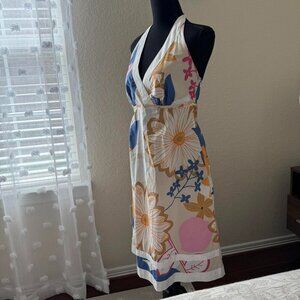 Tommy Hilfiger Cotton Floral A-Line Dress With Tie Neck Size 4